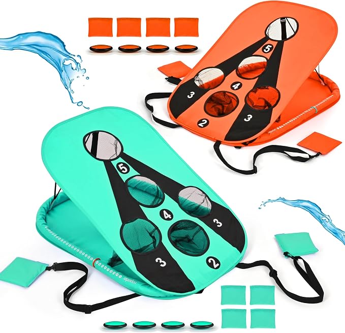 ropoda Pool Cornhole Board Set, 3ft x 2ft Corn Hole Games for Adults, Cornhole Set Floating, Pool Games for Adults, Water and Land Dual-Purpose, Easy Setup, Beach Toys for Family(Orange and Green)