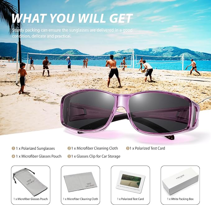 URUMQI Polarized Sunglasses Fit Over Glasses for Men Women, Wraparound Sun Glasses UV400 Protection for Driving Fishing