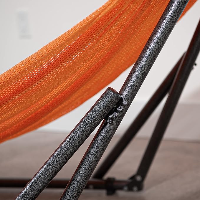Best Home Fashion Portable Hammock with Collapsible Steel Stand, 600 lbs Capacity, No Tools Assembly, Carrying Bag Included, Perfect for Indoor Outdoor Backyard Patio Camping Beach, 2 Person, Orange