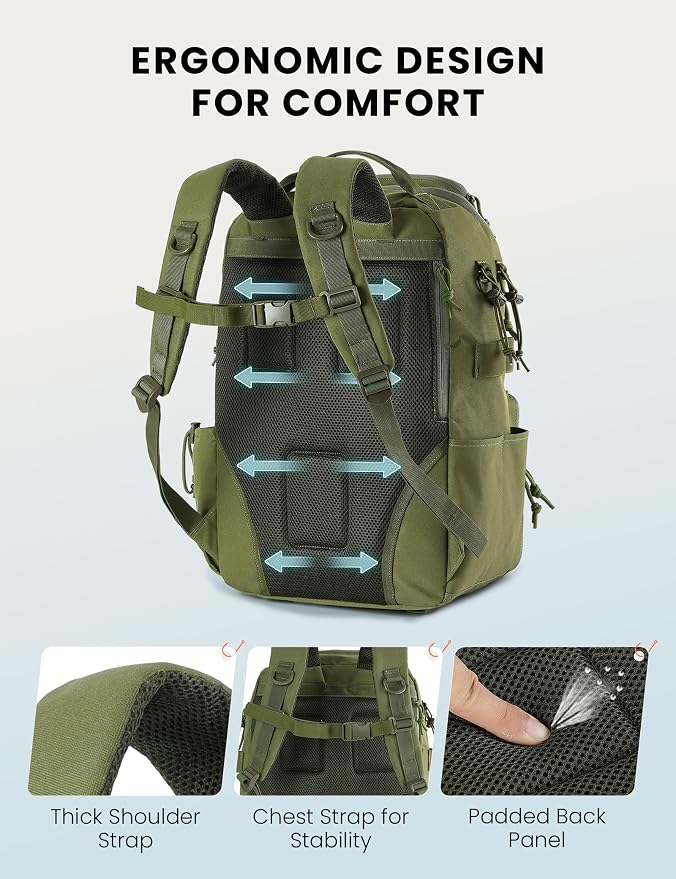 SKYSPER Tackle Backpack Fishing Bags with Rod Holder, 40L Water-Resistant Tackle Box Storage Bag for Fishing Gear Lures(Armygreen)