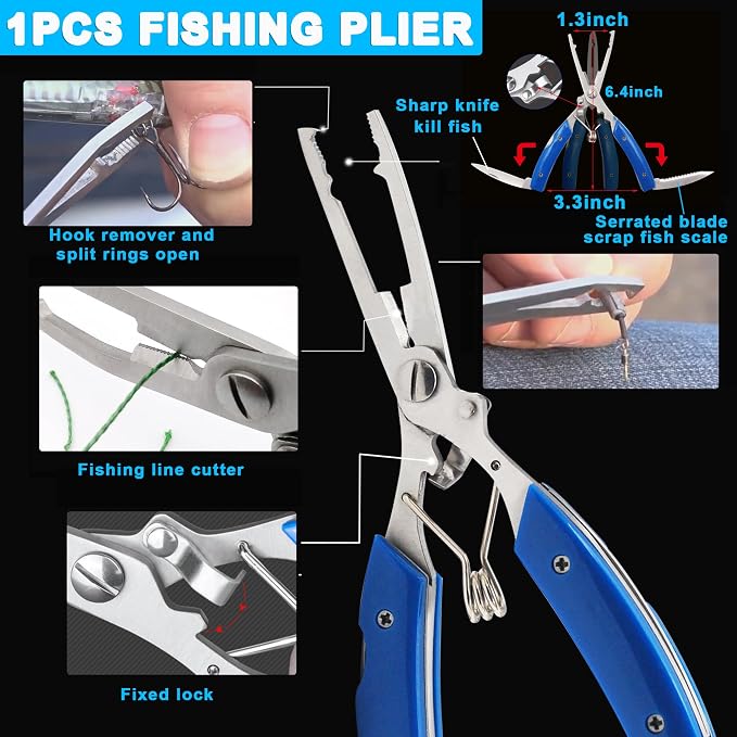 Blank Fishing Lure Kit,Unpainted Popper Plug Lures DIY Crank Bait Set Fishing Pliers Treble Hooks 3D/4D Lure Eyes Bait Sticker Split Rings,Fish Tackle Accessories Kits