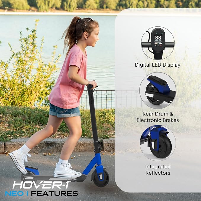 Hover-1 Neo Family Foldable Electric Scooter with 300W/250W/200W Rated Brushless Motor, 16/14/12 mph Max Speed, 8.5"/6.5” Wheels, 10/7 Mile Range Commuting Scooter for Kids & Teens Aged 4 to 16