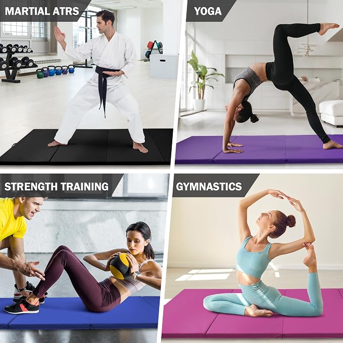 Fitvids 4'x8'x1.9" Gymnastics Mat, Home Exercise Mat with Carrying Handles, Folding Gym Workout Tumbling Mat for Yoga, Pilates, Stretching, MMA, Core Workouts, Fitness Aerobics Mats for Gym Training