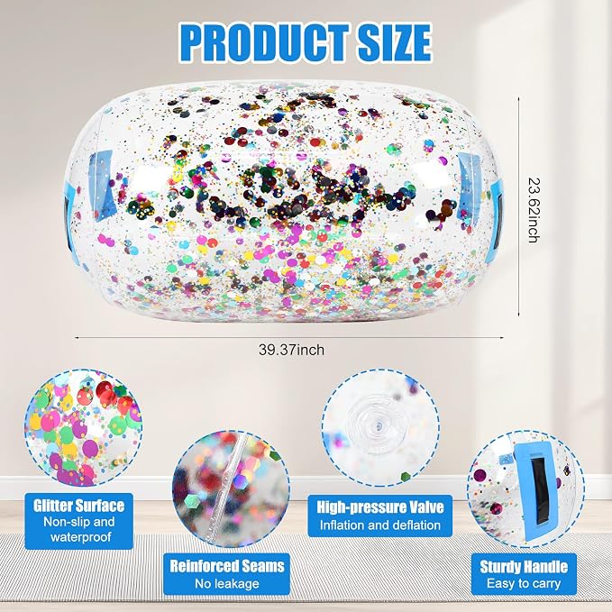 Gemscream Gymnastics Barrel Inflatable Air Roller Mat 40" x 24" Glitter Tumbling Air Barrel Gymnastic Cylinder Tumble Equipment for Back Handspring Trainer Cheerleading Yoga Home Use