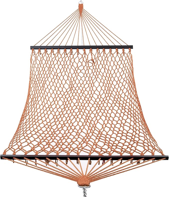 GAFETE Single Rope Hammocks for Outside, Traditional Hand Woven Cotton Hammock with Hardwood Spreader Bar, Max 450 lbs Capacity (Coffee Brown, Small)