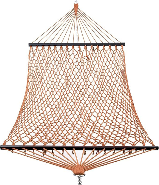 GAFETE Single Rope Hammocks for Outside, Traditional Hand Woven Cotton Hammock with Hardwood Spreader Bar, Max 450 lbs Capacity (Coffee Brown, Small)