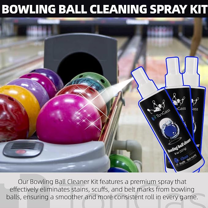 TonGass (3+3 Pack Bowling Ball Cleaner Spray Kit with Bowling Towel (Grey), Portable Bowlings Cleaner Set Accessories, Oil Scuff Mark Cleaners, Restores Tack and Prolongs Lifespan of Balls