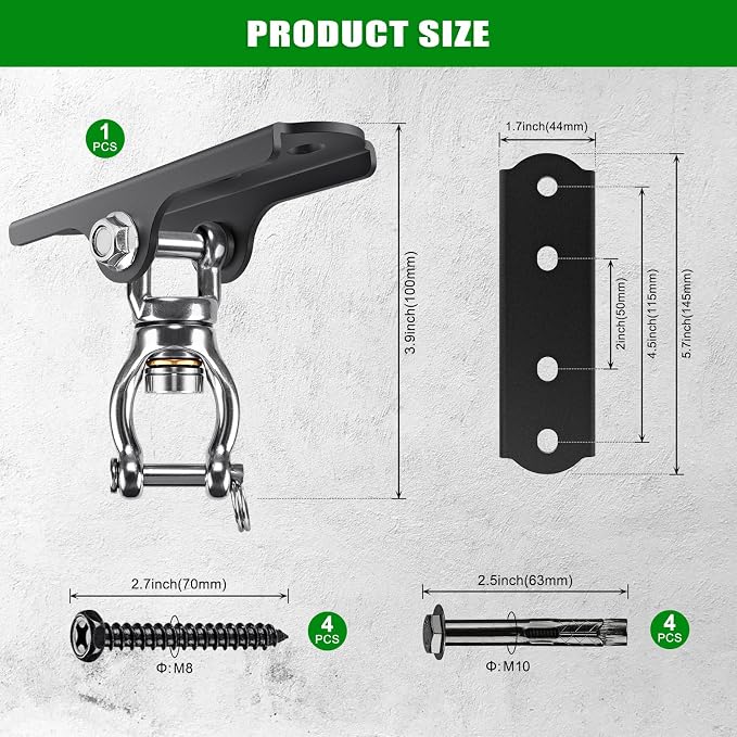 BeneLabel 360° Swivel Ceiling Swing Hanger with Bearing Ceiling Swing Mount Stainless Steel Hanging Chair Mount Swings Hardware for Hammock Chairs, Porch Swings, Aerial Silks, Gymnast Ring, Heavy Bag