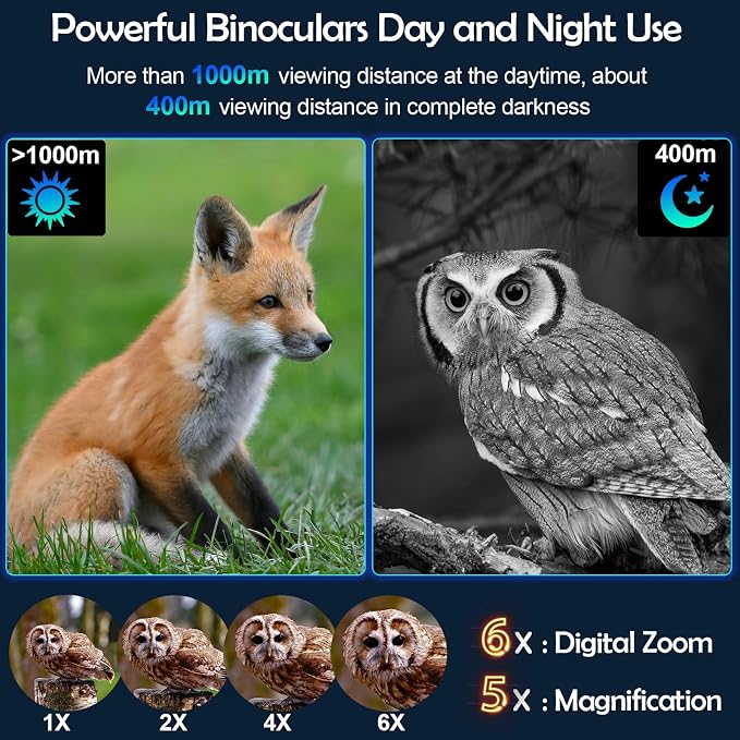 Nightiger Night Vision Binoculars High Resolution 6x5 Excellent Color Optics Built-in 6000mAh Rechargeable Batteries FHD Night Vision Goggles with Camera Night Vision Monocular Telescope Binoculars