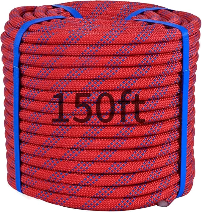 150Ft 3/4 Inch Heavy Duty Climbing Rope - for Tree Swing, Pulling, Outdoor & Gym Use (Red)