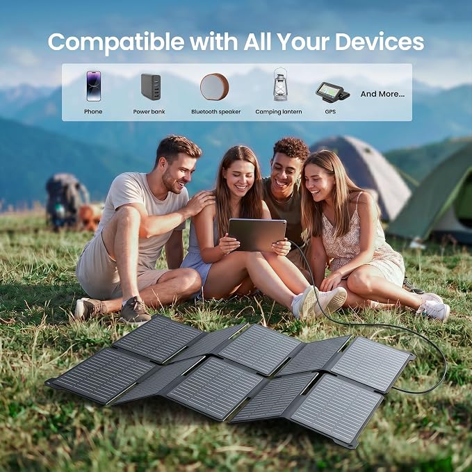 35W Solar Panel Charger with USB-A and USB-C Ports, 25.4% High Efficiency Folding Portable Solar Charger Compatible with Phones,Power Bank,IP68 Waterproof Solar Charger for Backpacking