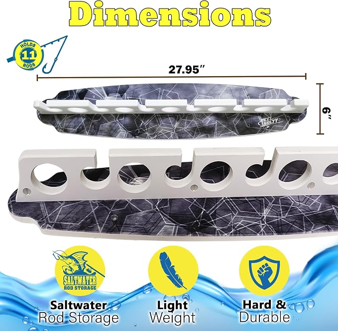 Rush Creek Creations Reel Salty Waterproof Offshore/Inshore Fishing Rod Holder for 11 Saltwater Poles + Gear & Accessories Perfect for Garage & Wall Storage