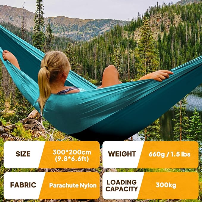 NATUREFUN Ultra-Light Travel Camping Hammock | 300kg Load Capacity,Breathable,Quick-Drying | 2 x Premium Carabiners,2 x Nylon Slings Included | Outdoor Indoor Garden