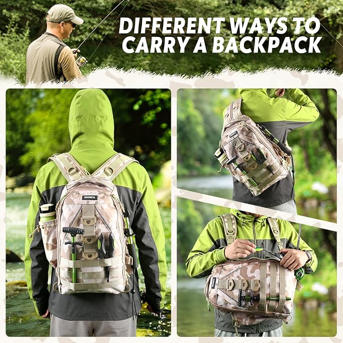 Fishing Backpack with Tackle Boxes,Fishing Lure Kit and Tool | Waterproof Fishing Tackle Bag With Rod Holder, Sling Backpack wtih Fishing Gear, Fishing Gifts for Men Woman Anglers