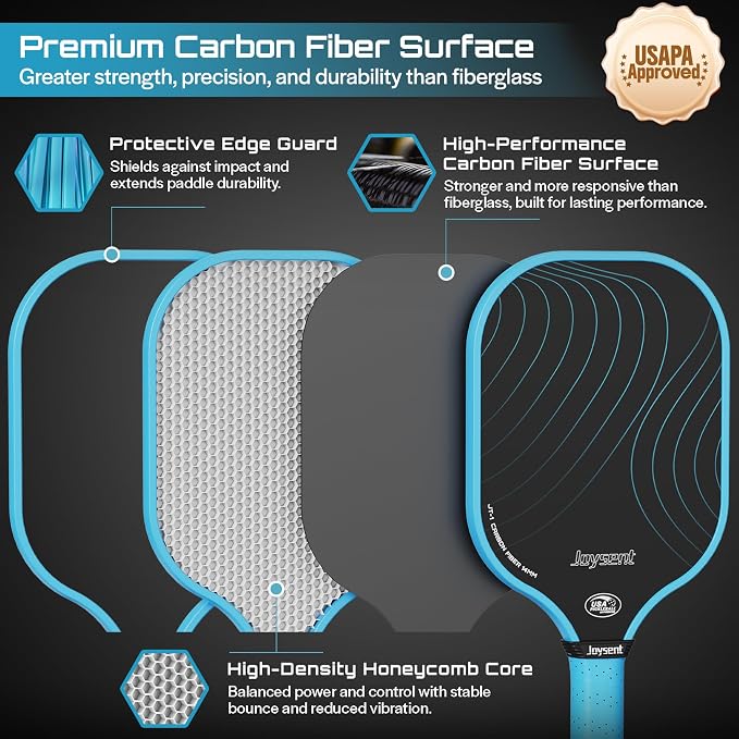 Pickleball Paddles Set, USAPA Approved Carbon Fiber Pickleball Set of 2 with Beginner Pickleball Rackets, Indoor Outdoor Pickle Balls for Adults Men Women, JT-1