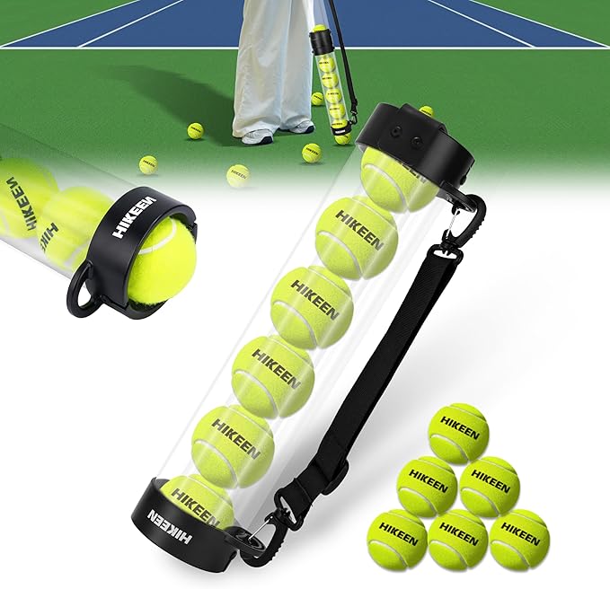 Hikeen Durable Tennis Ball Pick up Tube with 6/12 Tennis Balls,Quick Pickup & Storage Tennis Ball Tube with Shoulder Strap for Tennis Accessories - Includes 6/12 Balls