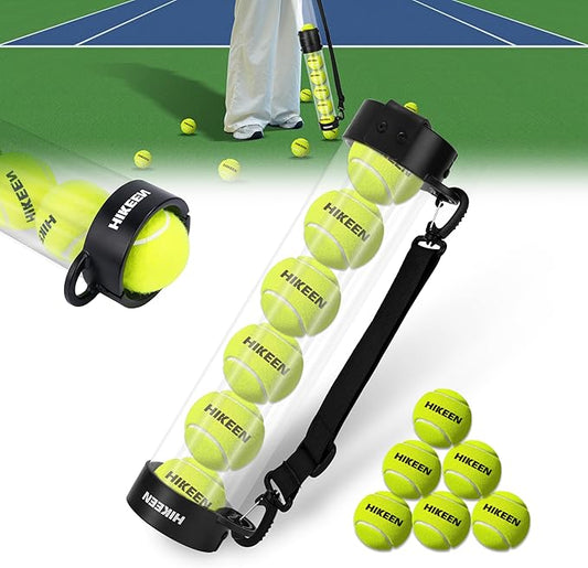 Hikeen Durable Tennis Ball Pick up Tube with 6/12 Tennis Balls,Quick Pickup & Storage Tennis Ball Tube with Shoulder Strap for Tennis Accessories - Includes 6/12 Balls