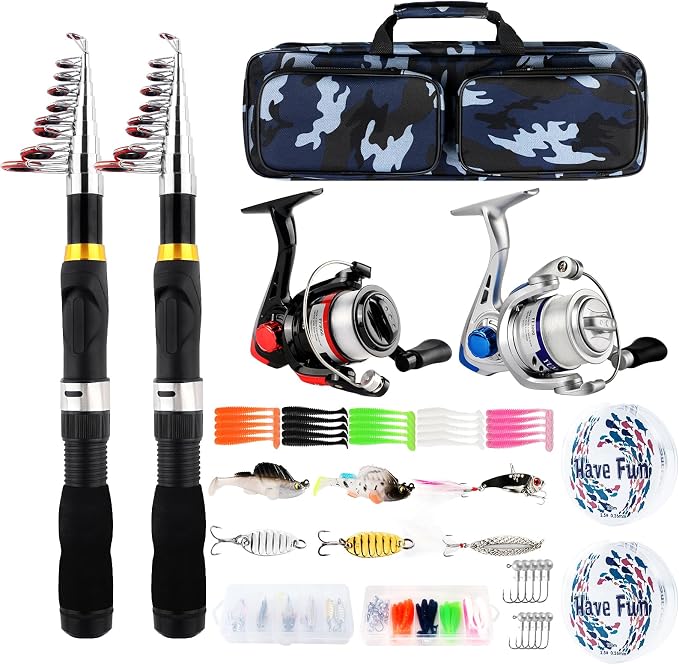 2-Pack 6.89FT Collapsible Fishing Pole Reel Combo Compact Fishing Gear | Telescopic Spinning Rod Reel Combo Lures Tackle Box Accessories Lightweight Travel Fishing Tool Set for Fishermen Gift