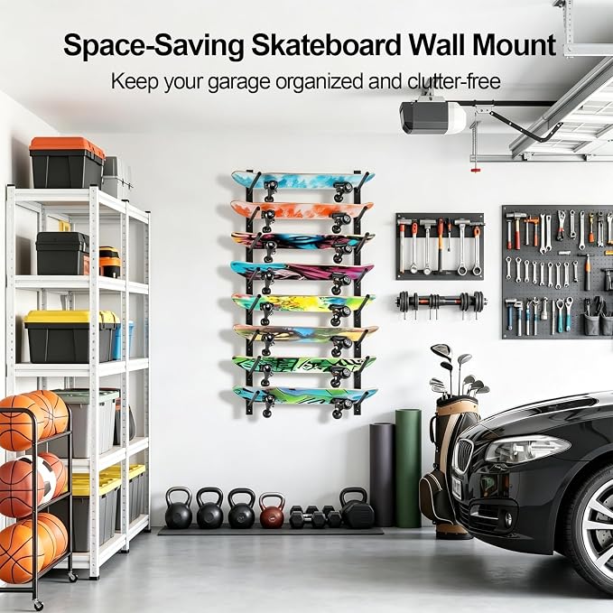 Bijun Skateboard Wall Mount | Horizontal Snowboard Wall Mount, Skateboard Storage Hanger for Garage, Bedroom, Home Display & Organization