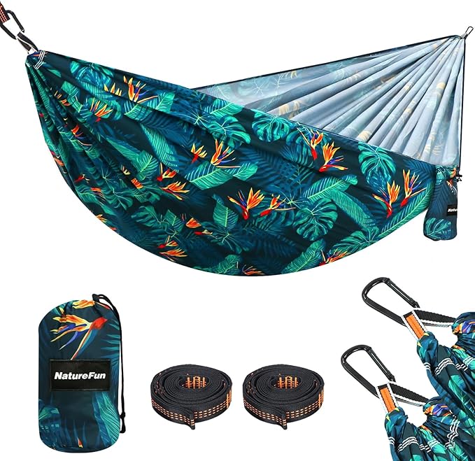 NATUREFUN Ultra-Light Travel Camping Hammock | 300kg Load Capacity,Breathable,Quick-Drying | 2 x Premium Carabiners,2 x Nylon Slings Included | Outdoor Indoor Garden