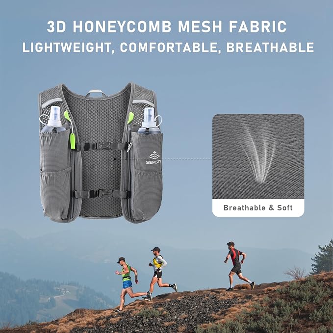 Running Vest for Women Men, 5L Hydration Vest with Dual 500ml Soft Flask, Lightweight Water Backpack, Adjustable Chest Straps Running Hydration Backpack for Running Cycling Hiking