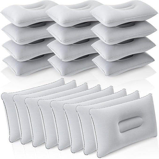 Geelin 20 Pack Inflatable Pillows for Camping Travel Beach Vacation Sand Squared Flocked Soft Fabric Backpacking Ultralight Pillows for Office Sleeping Neck Head Lumbar Support(Gray)