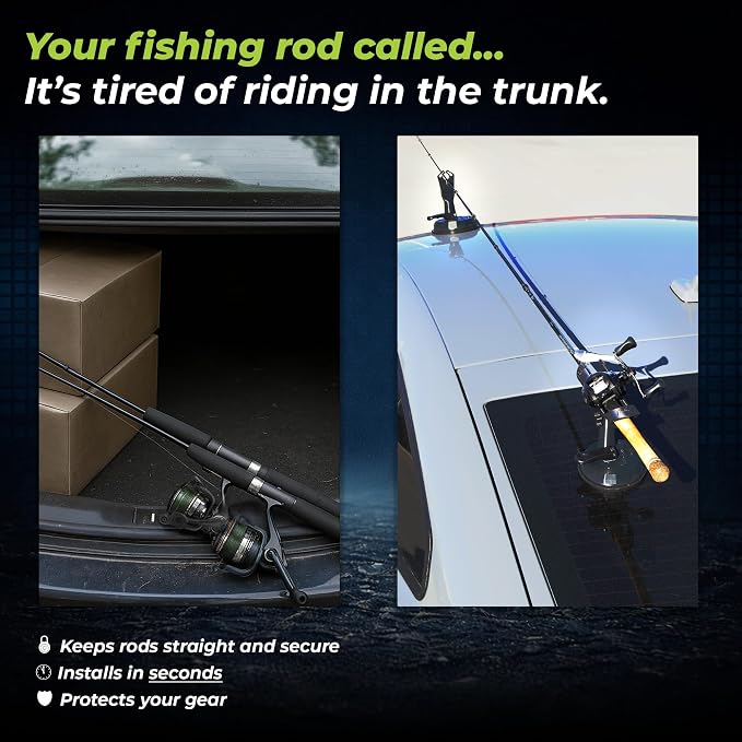 SnapMount S - Suction Cup Fishing Rod Holder for Car - Roof Rack Mount for SUV, Cars & Trucks - Fishing Pole & Fly Rod Holder for Car