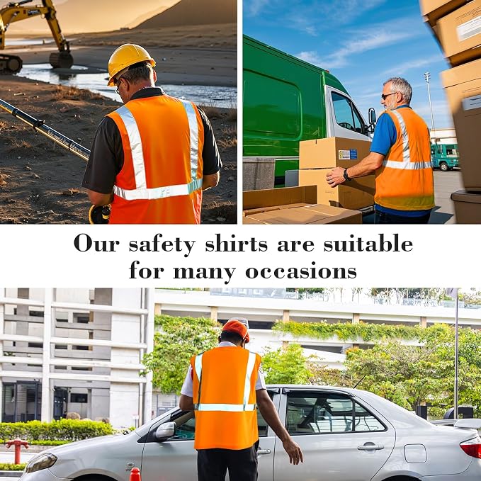 Amylove 4 Pcs Hi Vis Sleeveless Reflective Shirt for Men Class 2 Construction Work Shirts with Pockets for Men Women