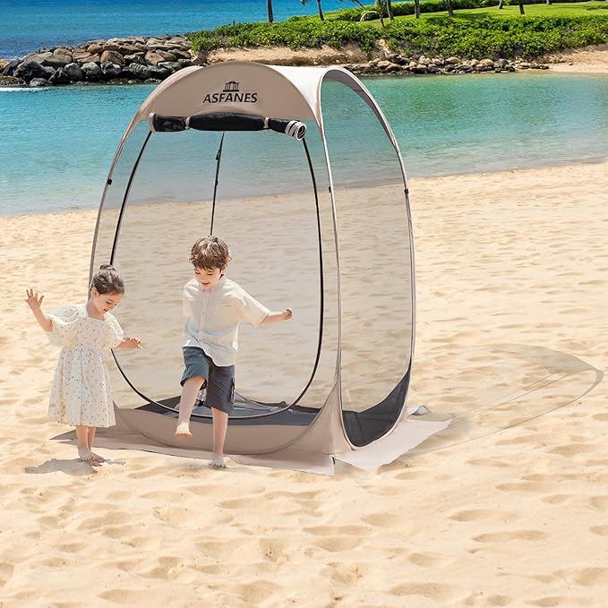 ASFANES Portable Pop Up Mosquito Screen Tent, Instant Screen Canopy with Removable Camping Mat for Patio, Automatic Outdoor Camping Tent, Square