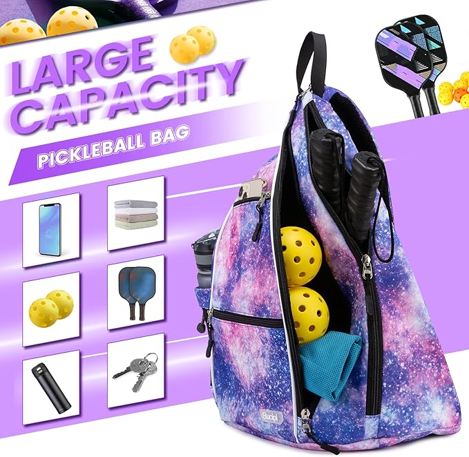Sucipi Pickleball Bag - Men's & Women's Pickleball Backpack, Adjustable Sling Bag w/Fence Hook/Large Capacity/Safety Pocket
