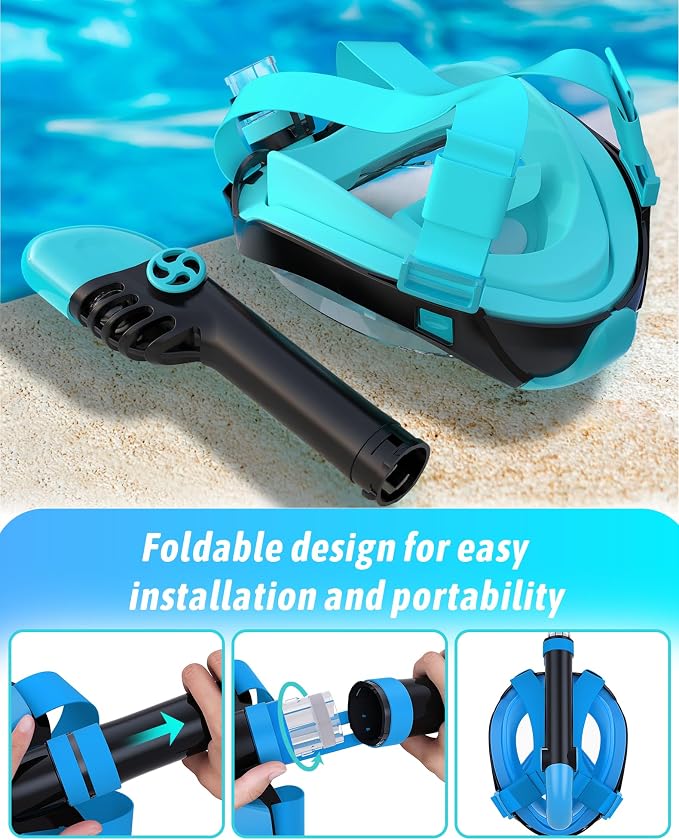 Full Face Snorkel Mask for Adults, 180° Panoramic Anti-Fog Snorkeling Gear with Dry Top System & Camera Mount, Foldable Anti-Leak Design for Travel, Swimming & Ocean Snorkeling