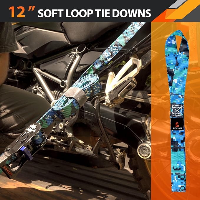 Ratchet Tie Down Straps Set, 2100 LBS Breaking Strength, 4 Pack 1" x 15' Heavy Duty Ratchet Straps, Cargo Strap, Motorcycle Straps for Trucks, Bicycle, Kayak, Moving, Tie Downs with S Hooks, Camo