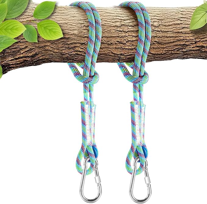 Tree Swing Ropes (Set of 2), 3FT/5FT/10FT/15FT/20FT, Tree Swing Straps Hanging Kit Holds 4400 lbs, Heavy Duty Carabiners for All Swing Hammock Playground Set Accessories (5 FT)