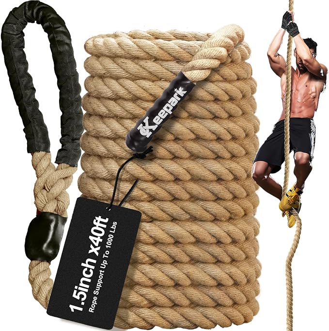 Climbing Rope Gym Exercise Ropes - 1.5 Inch Diameter 10FT 15FT 20FT 25FT 30FT 35FT 40FT 50FT Climb Rope for Fitness & Strength Training, Workout Climbing Rope for Adults Kids Home Indoor or Outdoor