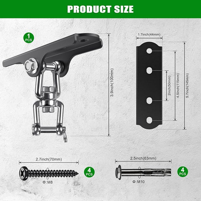 360° Swivel Swing Hanger Swing Ceiling Mount with Removable Hooks Hanging Chairs Hanger 1000 LBS Capacity Heavy Bag Hanger Swingset Hardware for Hammock Chair, Porch Swings, Aerial Silks, Tire Swing