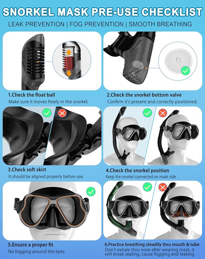Greatever Dry Snorkel Set,Panoramic Wide View Anti-Fog Scuba Diving Mask,Professional Snorkeling Gear for Adults Kids