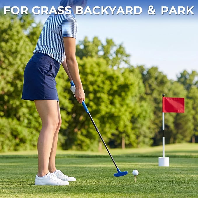 MiniInflat 2 Pack Mini Beach Golf Putters with 6 Balls, 2 Golf Putting Cup and Flag, 12 Tees, Two Way Adjustable Length Putter for Right or Left for Outdoor Beach Park Grass Backyard Putting Game