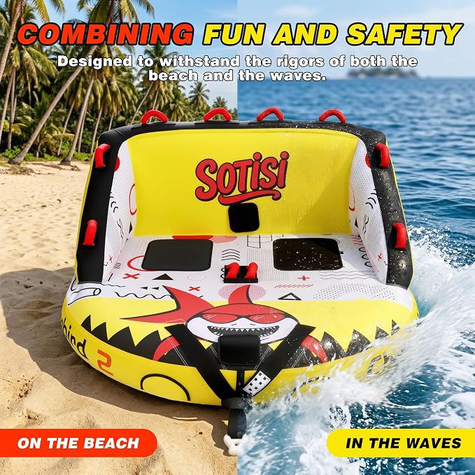 Towable Tube for Boating, 1–2 Person Inflatable Towable Tube with Quick Connect, Heavy Duty 840D Nylon Water Tube for Lake & Water Sports
