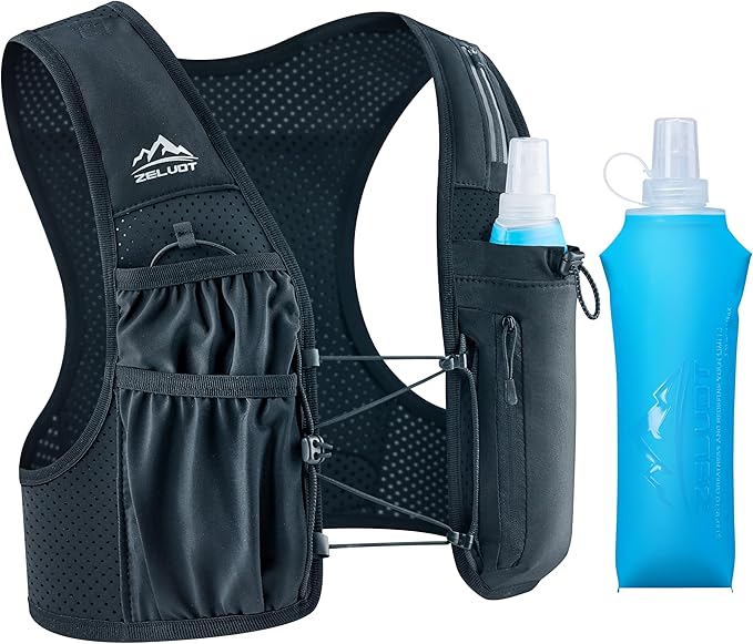 Zelvot Running Vest for Women Men, USA Original Patent, Adjustable Chest Straps Running Hydration Vest with 500ml Soft Flask, Lightweight Reflective Hydration Backpack for Marathon