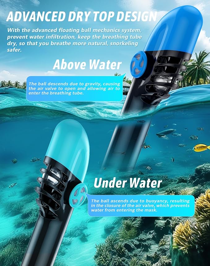 Full Face Snorkel Mask for Adults, 180° Panoramic Anti-Fog Snorkeling Gear with Dry Top System & Camera Mount, Foldable Anti-Leak Design for Travel, Swimming & Ocean Snorkeling