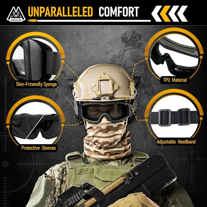 Airsoft Goggles Anti Fog with ANSI Z87.1 Certified, Safety Goggles Impact Resistant, Tactical Shooting Glasses