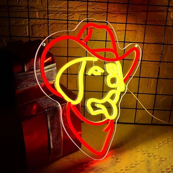 Golden Retriever Neon Sign for Wall Decor Cowboy Dog Neon Light Man Cave | Dimmable Neon,Birthday Cartoon Gifts,5V USB Powered,Texas Club,Bar,Shop Decor, Teen Boys Bedroom Wall Art,11.9*13.7in