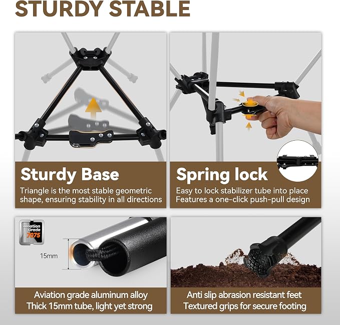 MARCHWAY Lightweight Folding Camping Chair with Spring Lock, Stable Compact Portable for Outdoor Camp, Travel, Beach, Picnic, Festival, Hiking, Backpacking (Lowback Khaki)