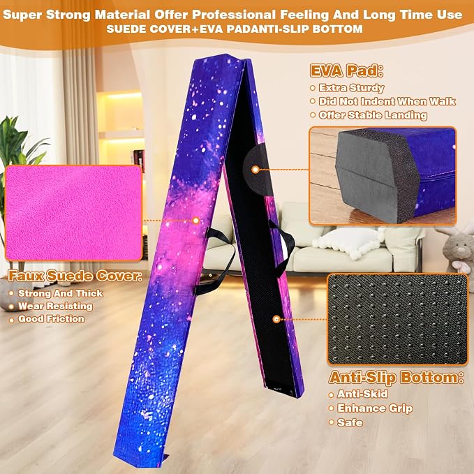 MARFULA 6 FT / 8 FT / 9 FT Folding Gymnastics Beam Foam Balance Floor Beam - Extra Firm - Suede Cover - Anti Slip Bottom with Carry Bag for Kids/Adults Home Use