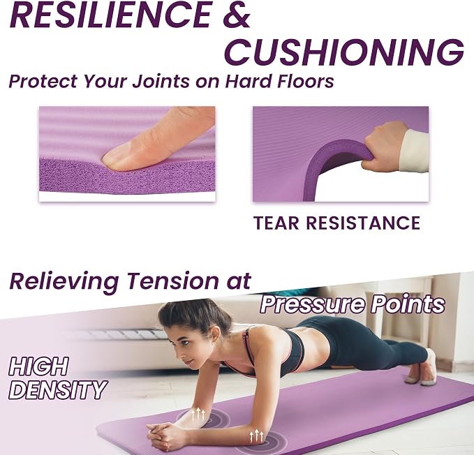 Signature Fitness Extra Thick High-Density Foam Yoga Mat – Multiple Thicknesses (1/2" & 1") / Multiple Colors – Double-Sided Non-Slip Surface – with Carrying Strap for Pilates, Yoga & Home Workouts