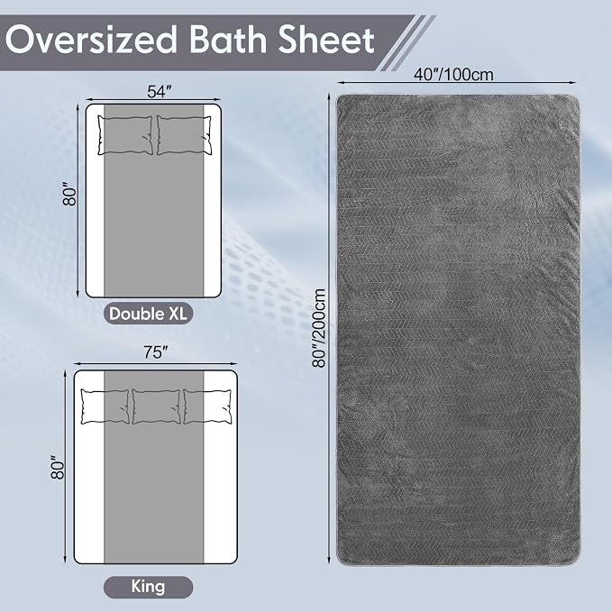SmoothNovelty 2 Pack Bath Sheets 40 x 80 Inch Oversized Jumbo Extra Large Towels Quick Dry Coral Fleece Absorbent Soft Lightweight XL Shower Towels for Home Gym Travel Beach Spa Pool Hotel (Gray)
