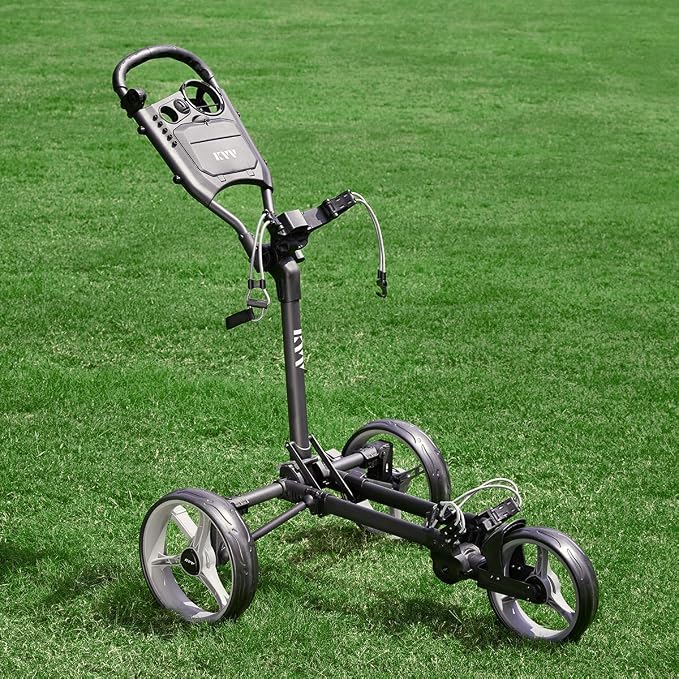 KVV 3 Wheel Compact Flat Folding Design Golf Push-Pull Cart with Lightweight and Sturdy Aluminum Frame