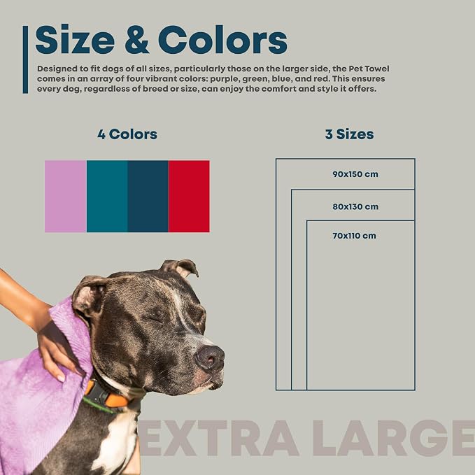 Extra Large Dog Towel for Big Dogs — 400 GSM Premium Microfiber, Fits Golden Retriever, Labrador, Bernese — Super Absorbent Quick Dry, Machine Washable (Blue, 2XL)