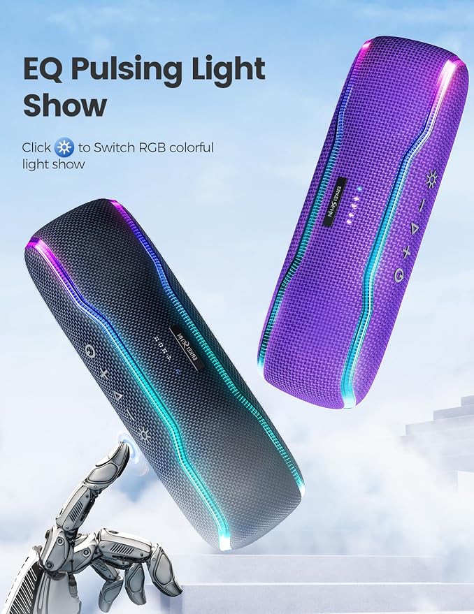 ERKEI SEHN Bluetooth Speaker, IPX7 Waterproof Wireless Speakers, Flashing Light, 25W Super Bass, 24H Playtime, Graduation Birthday Gifts for Him, TWS Pairing, Beach Essentials, Purple