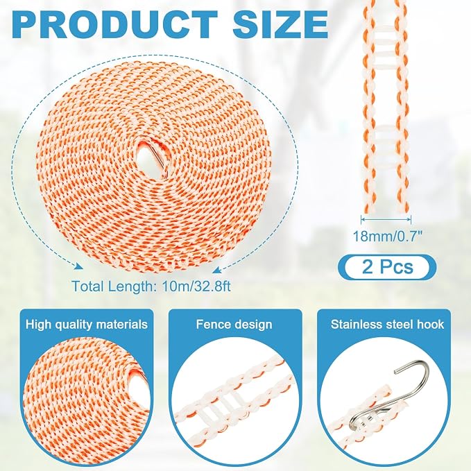 uxcell 2 Pcs Portable Travel Clothesline, 32.8ft Clothes Line Outdoors Travel Hanger Foldable Clothesline Rope with Hooks for Camping Hotel Backyard Home Cruise Ship, Orange